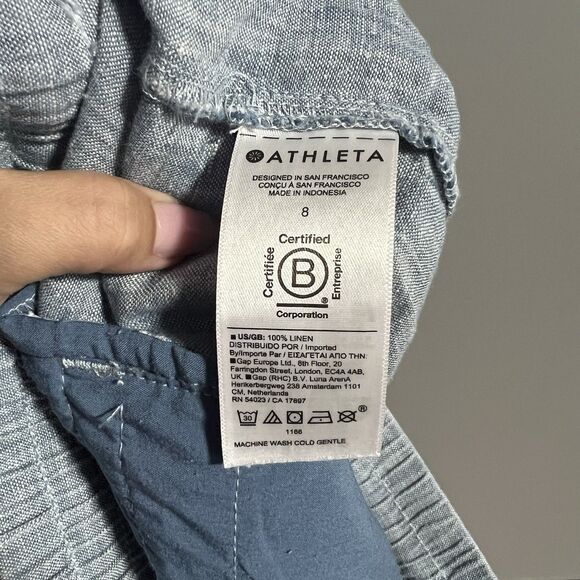 Athleta 100% Linen Retreat Linen Jogger Pants Chambray 8 Lagenlook Elastic Waist - Picture 8 of 9